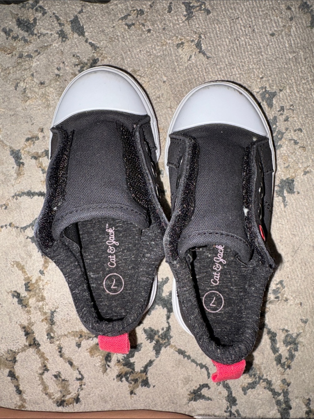 Cat & Jack Black Canvas Slip-On Sneakers with White Toe and Pink Heel Tabs